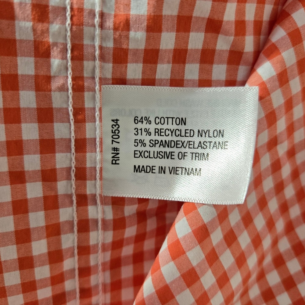 Orvis Active Fit Gingham Button Down Shirt Mens Large L/S Orange White 3HKY - Picture 3 of 7